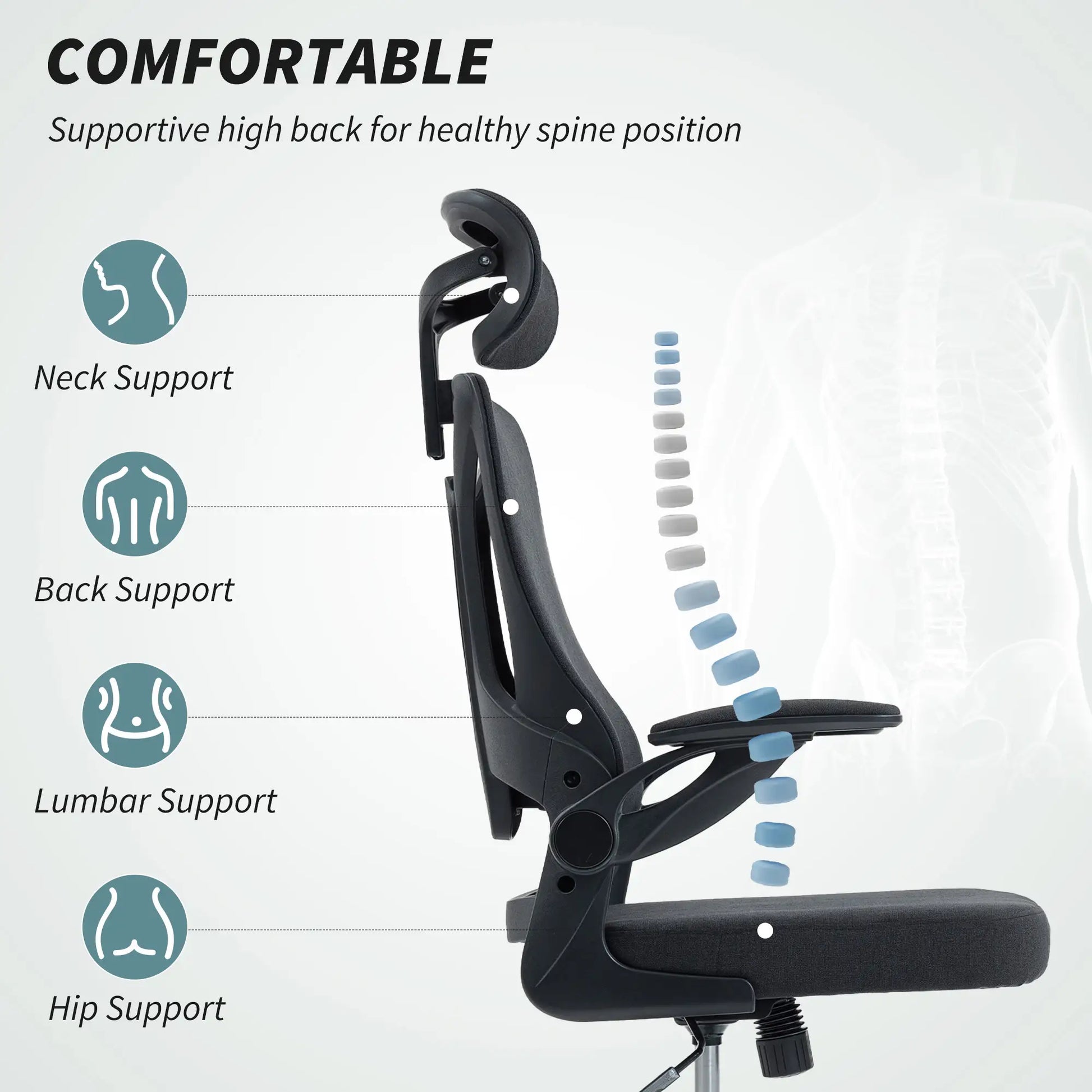 Ergonomic Office Chair, Adjustable Lumbar Support, Headrest, Flip-up Armrests, Black Task Chairs at Gallery Canada