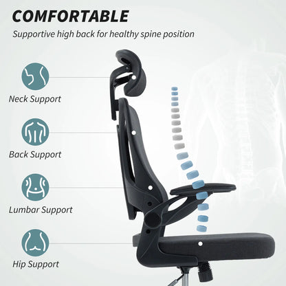 Ergonomic Office Chair, Adjustable Lumbar Support, Headrest, Flip-up Armrests, Black Task Chairs at Gallery Canada