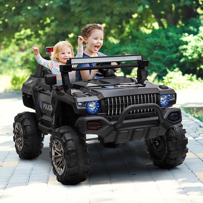 12V Ride On Police Car, 2 Seater, For Kids 3-8 Years, Remote Control, LED Lights, MP3, Black Electric Toy Cars at Gallery Canada