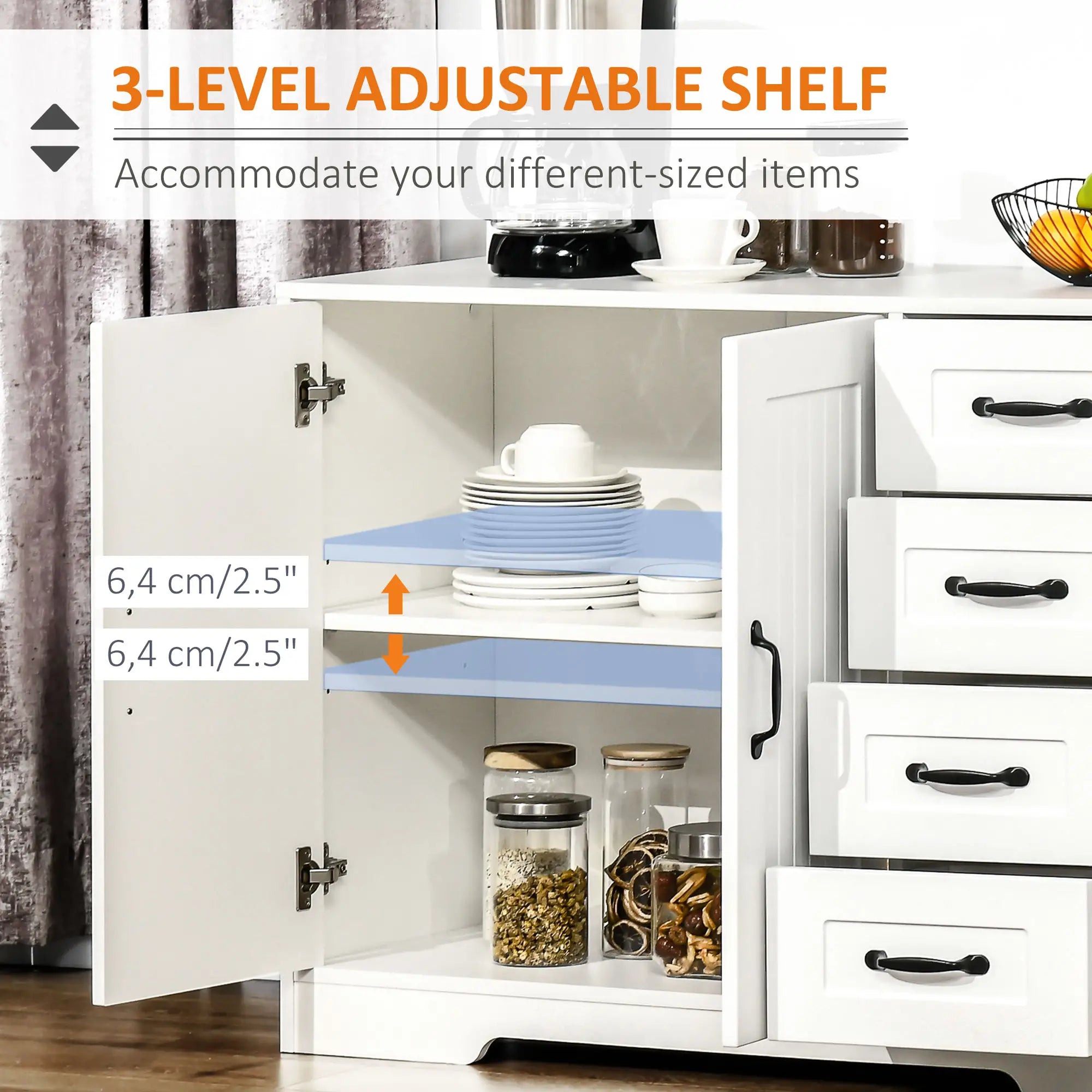 Modern Sideboard Buffet Cabinet, Drawers, Beadboard Door, White Storage Cabinets at Gallery Canada