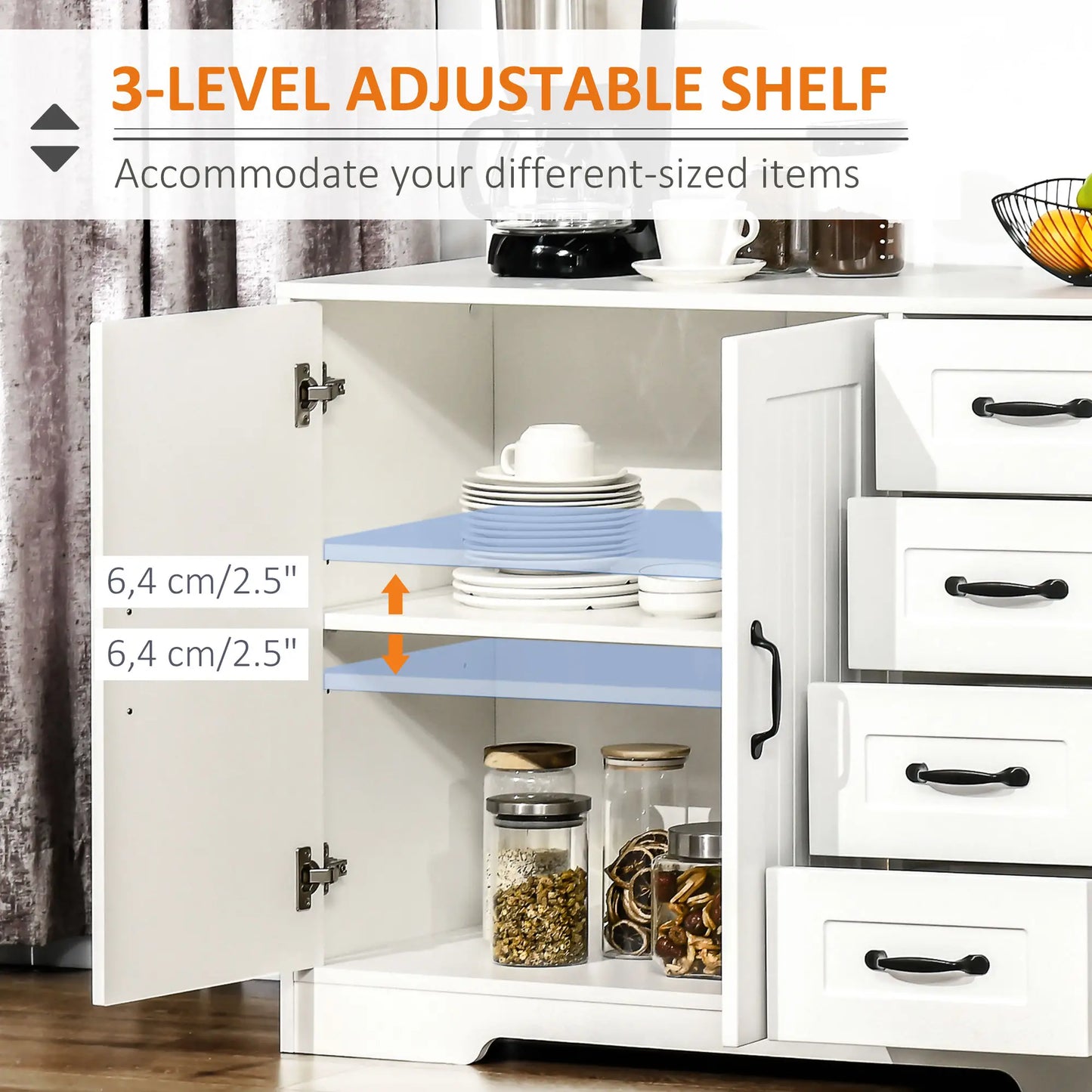 Modern Sideboard Buffet Cabinet, Drawers, Beadboard Door, White Storage Cabinets at Gallery Canada