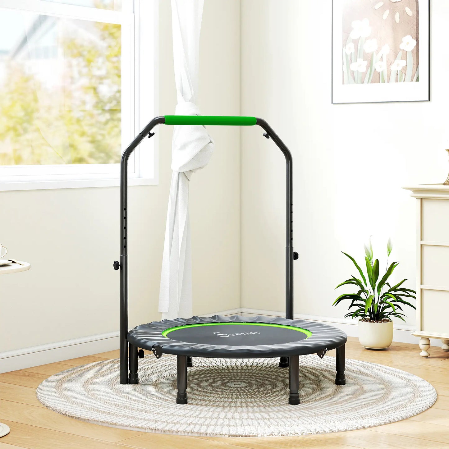 40" Foldable Mini Fitness Trampoline, Adjustable Foam Handle, Green Trampolines at Gallery Canada