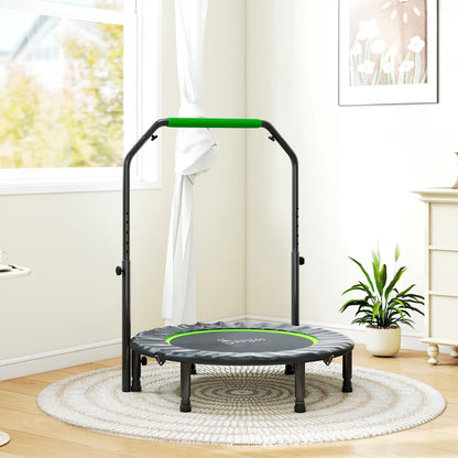 40" Foldable Mini Fitness Trampoline, Adjustable Foam Handle, Green Trampolines at Gallery Canada