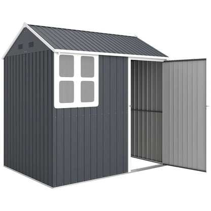7' x 5.5' Metal Garden Shed, Outdoor Storage, Lockable Door, Dark Grey Sheds Dark Grey at Gallery Canada
