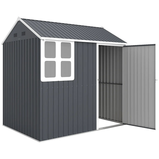 7' x 5.5' Metal Garden Shed, Outdoor Storage, Lockable Door, Dark Grey Sheds Dark Grey at Gallery Canada