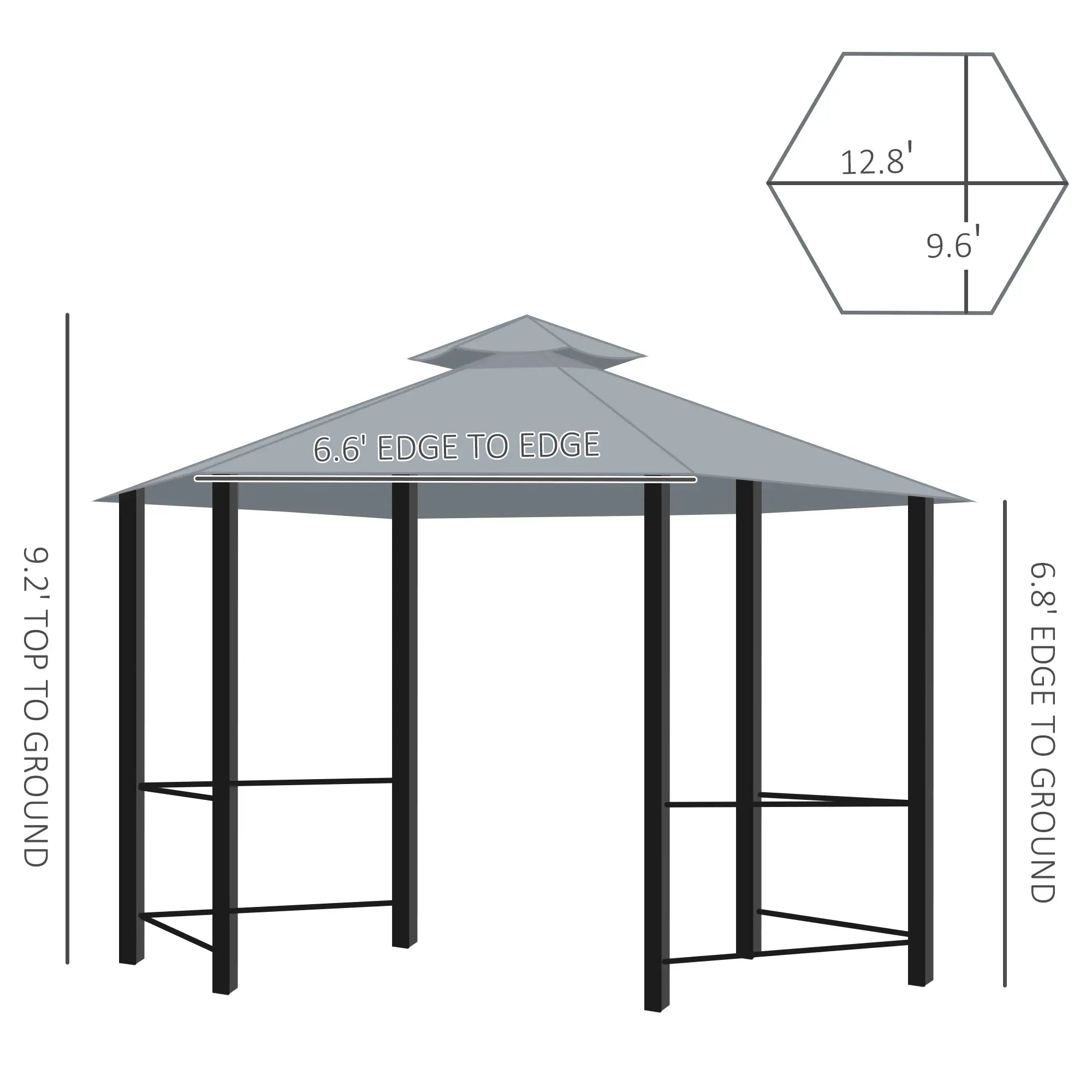 13ft Hexagon Gazebo, Outdoor Canopy Shelter, Netting, Shaded Curtains, Grey Gazebos at Gallery Canada