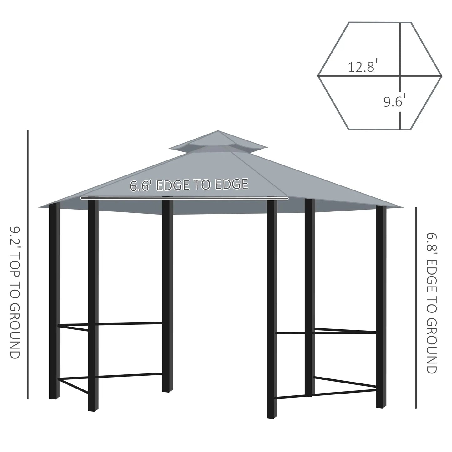 13ft Hexagon Gazebo, Outdoor Canopy Shelter, Netting, Shaded Curtains, Grey Gazebos at Gallery Canada