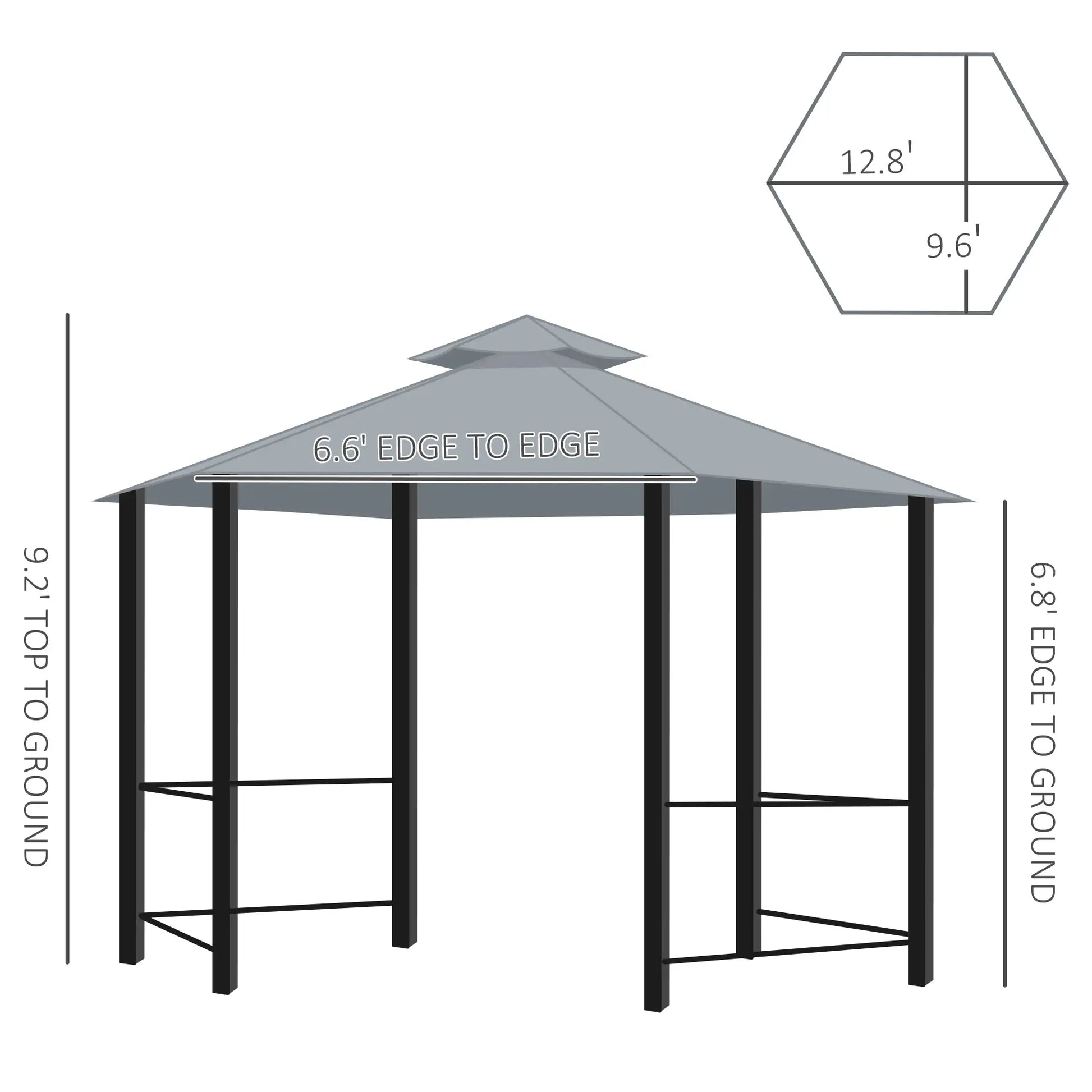 13ft Hexagon Gazebo, Outdoor Canopy Shelter, Netting, Shaded Curtains, Grey Gazebos at Gallery Canada