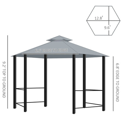 13ft Hexagon Gazebo, Outdoor Canopy Shelter, Netting, Shaded Curtains, Grey Gazebos at Gallery Canada