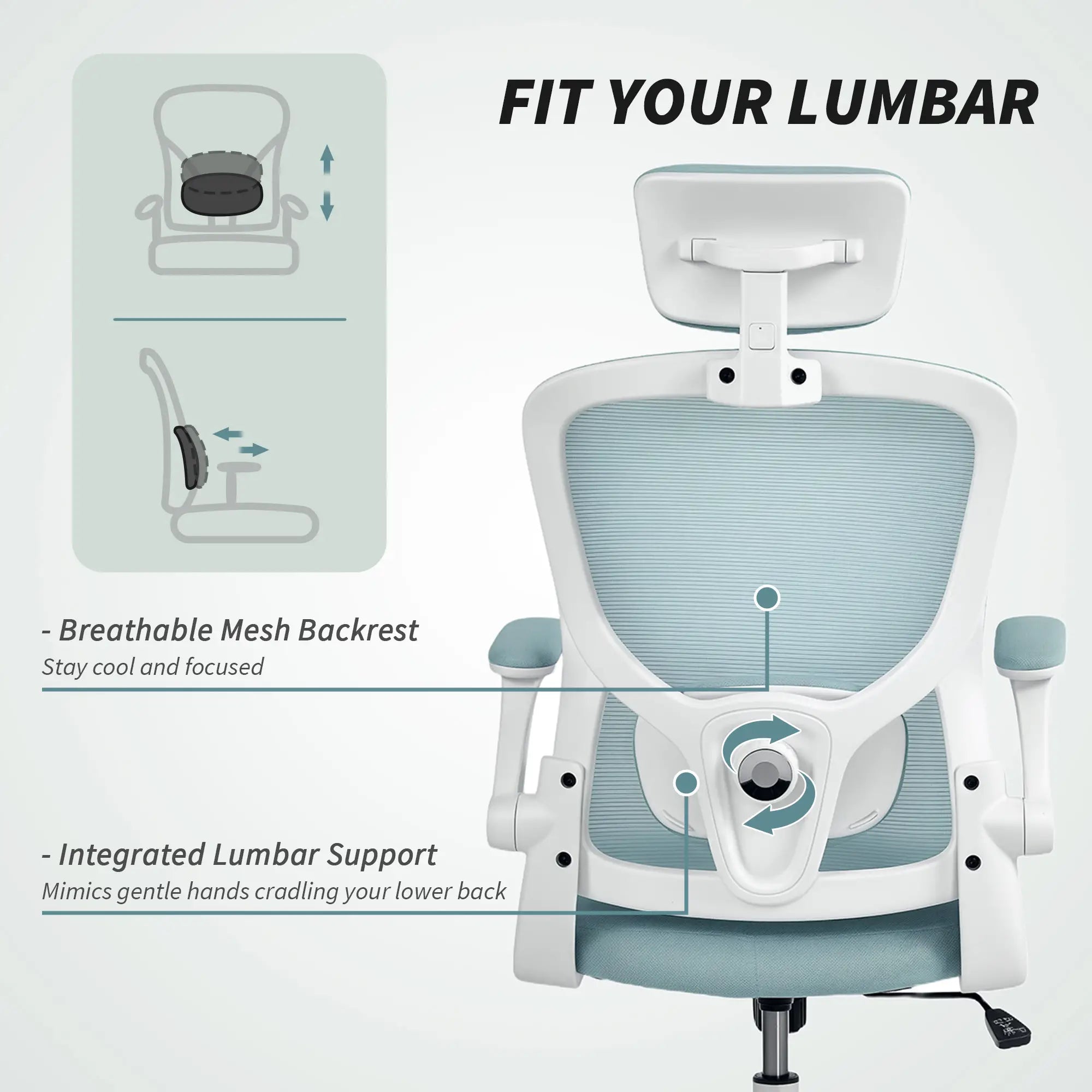 Ergonomic Office Chair, Mesh Desk Chair, Adjustable Headrest, Lumbar Support, Light Green Task Chairs at Gallery Canada
