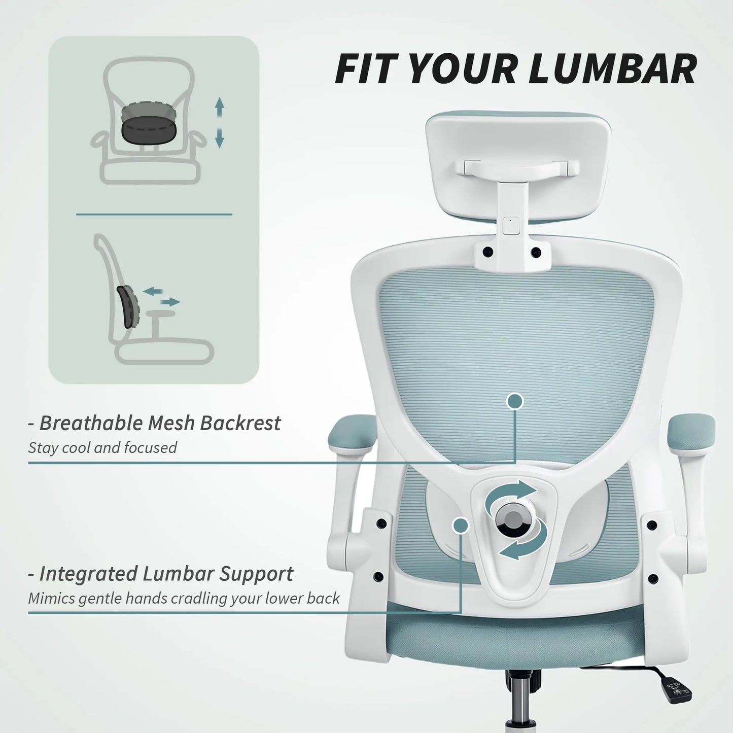 Ergonomic Office Chair, Mesh Desk Chair, Adjustable Headrest, Lumbar Support, Light Green Task Chairs at Gallery Canada