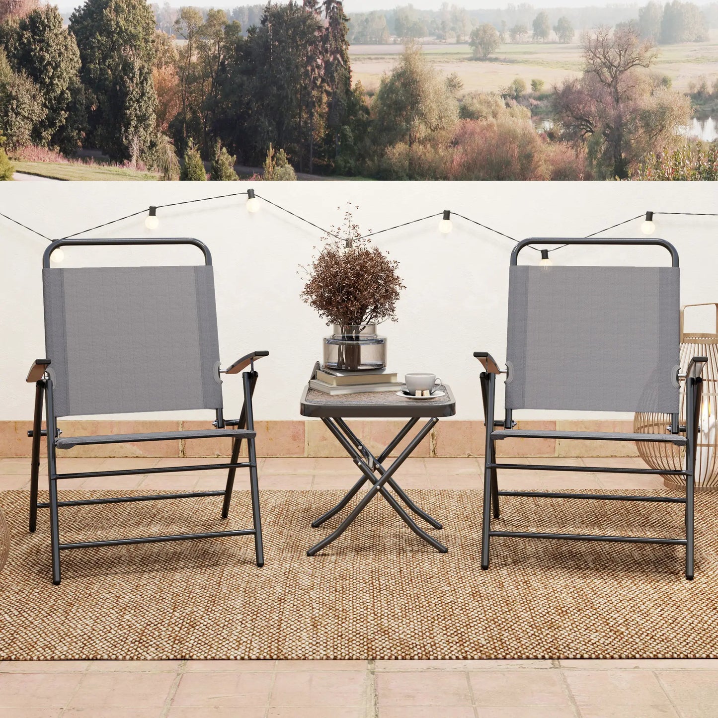 Folding Bistro Set, Adjustable Chairs, Glass Top Table, Grey Bistro Sets at Gallery Canada