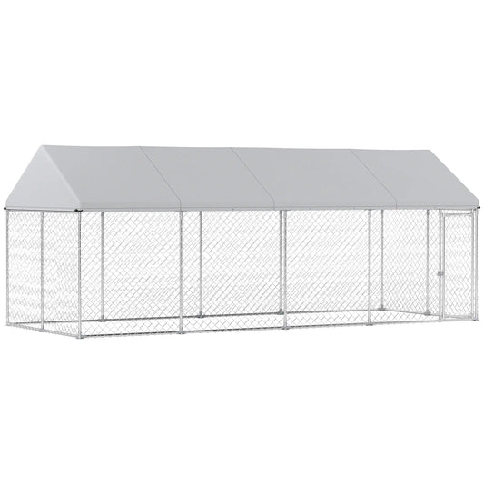 Heavy Duty Outdoor Dog Kennel, Waterproof Roof, 19.7' x 7.5' x 7.9' Dog Kennels Silver at Gallery Canada
