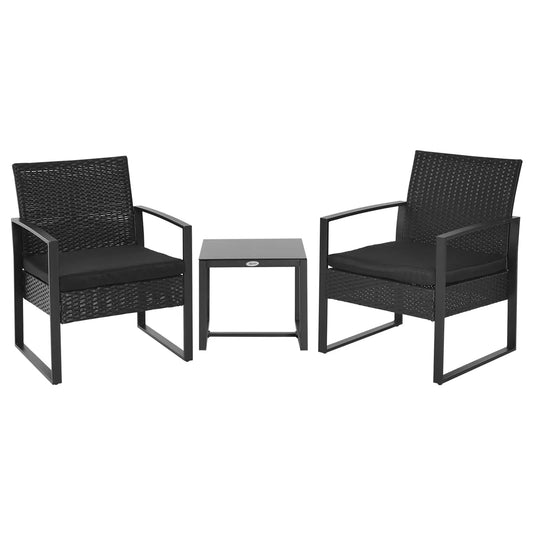 3-Piece Wicker Patio Set, Rattan Bistro with Glass Table, Black Bistro Sets Black at Gallery Canada