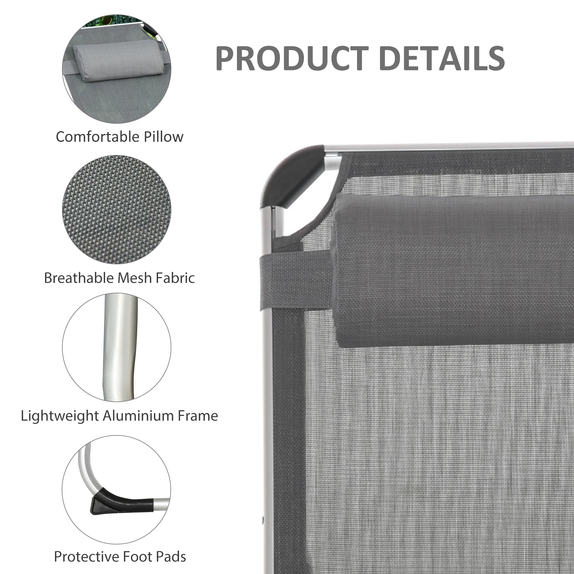 Folding Lounge Chair, Adjustable Backrest, Aluminum Frame, Grey Lounger Chairs at Gallery Canada