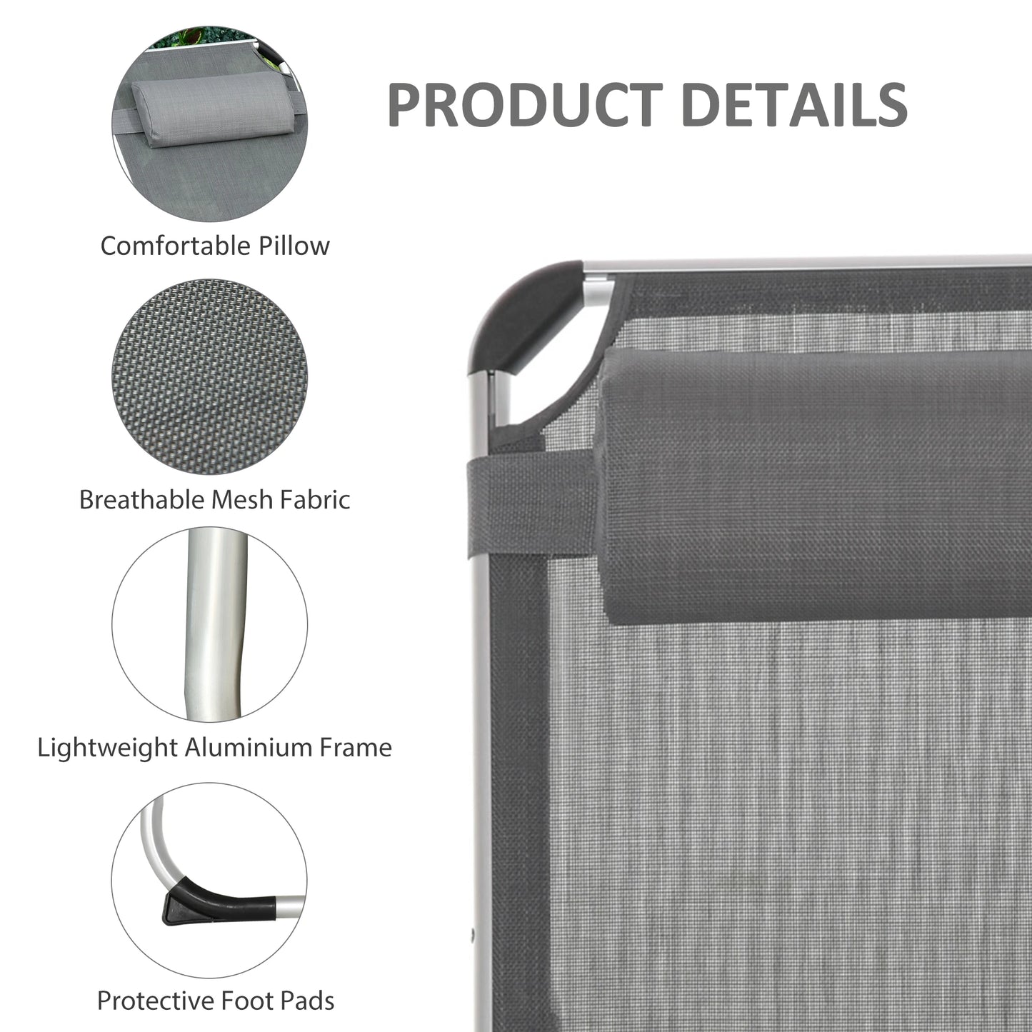 Folding Lounge Chair, Adjustable Backrest, Aluminum Frame, Grey Lounger Chairs at Gallery Canada