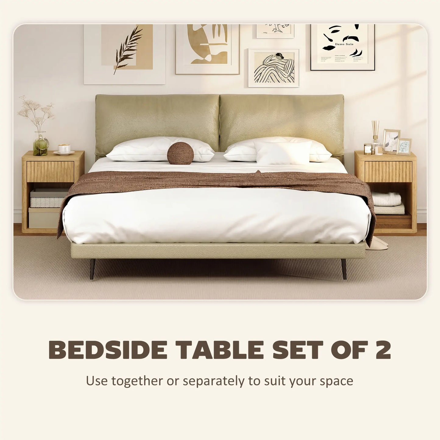 Nightstand With Drawer And Shelf, Modern Bedside Table Set Of 2, Oak Bedside Tables at Gallery Canada