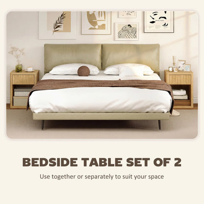 Nightstand With Drawer And Shelf, Modern Bedside Table Set Of 2, Oak Bedside Tables at Gallery Canada