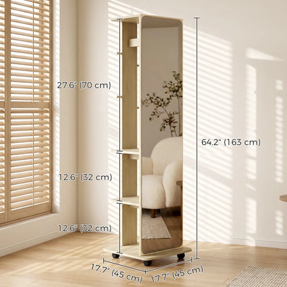 15" X 62" Full Length Mirror With Storage Shelves, Natural Wood Full Length Mirrors at Gallery Canada