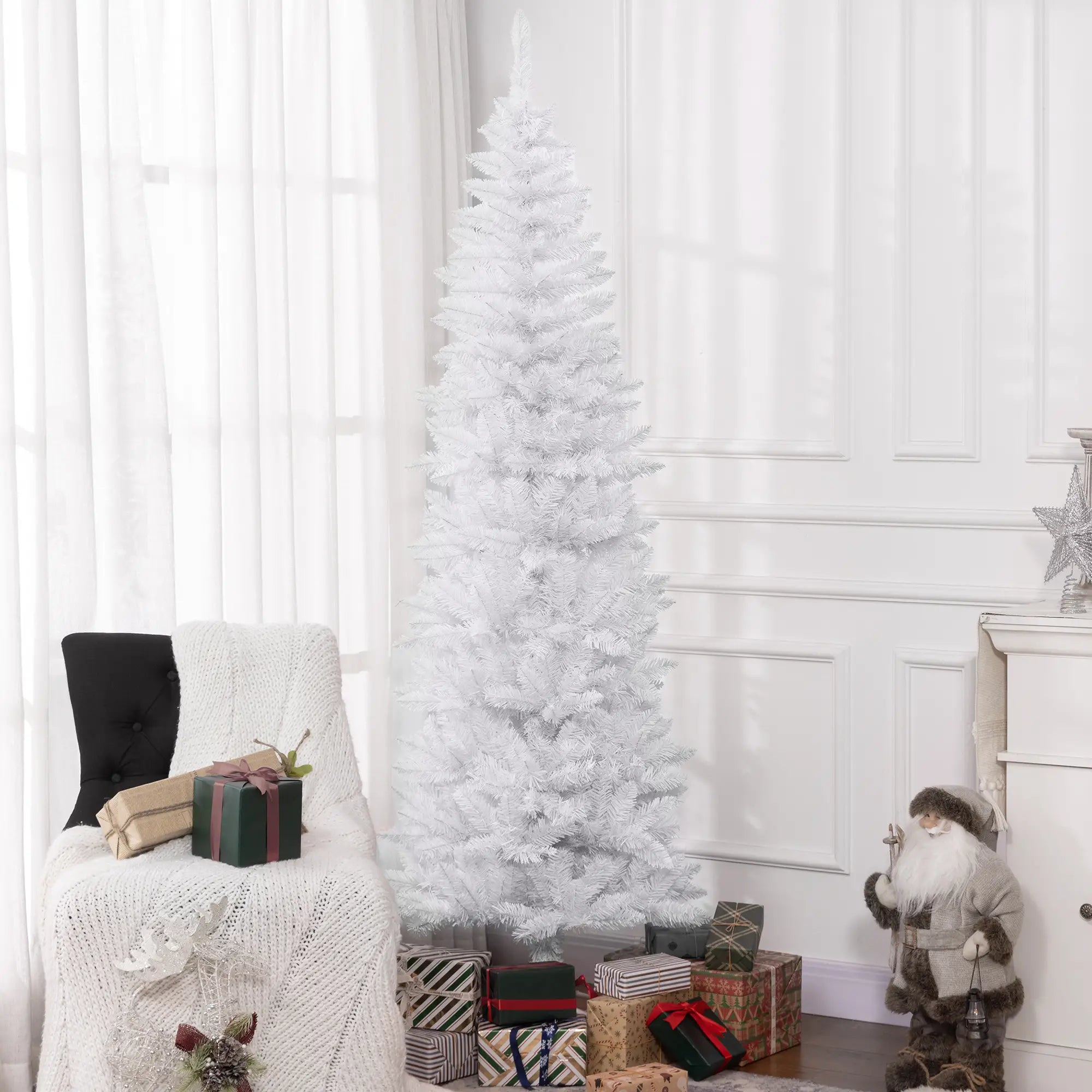 7ft Pencil Artificial Christmas Tree, 687 Branch Tips, Steel Base, White Pencil Christmas Trees at Gallery Canada