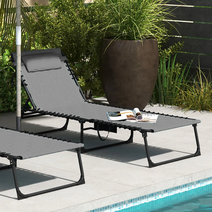 Folding Chaise Lounge, Reclining Back, 25.6" x 74" x 14.2", Grey Lounger Chairs at Gallery Canada