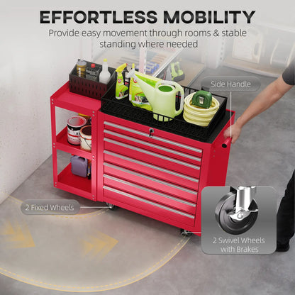 7-Drawer Rolling Tool Chest, Lockable Cabinet with Side Shelf, Red Tool Organizers at Gallery Canada