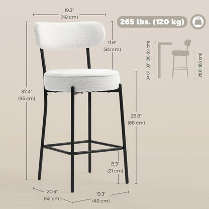 Set of 2 Barstools, Upholstered with Backrest, Footrest, Cream White Bar Stools at Gallery Canada