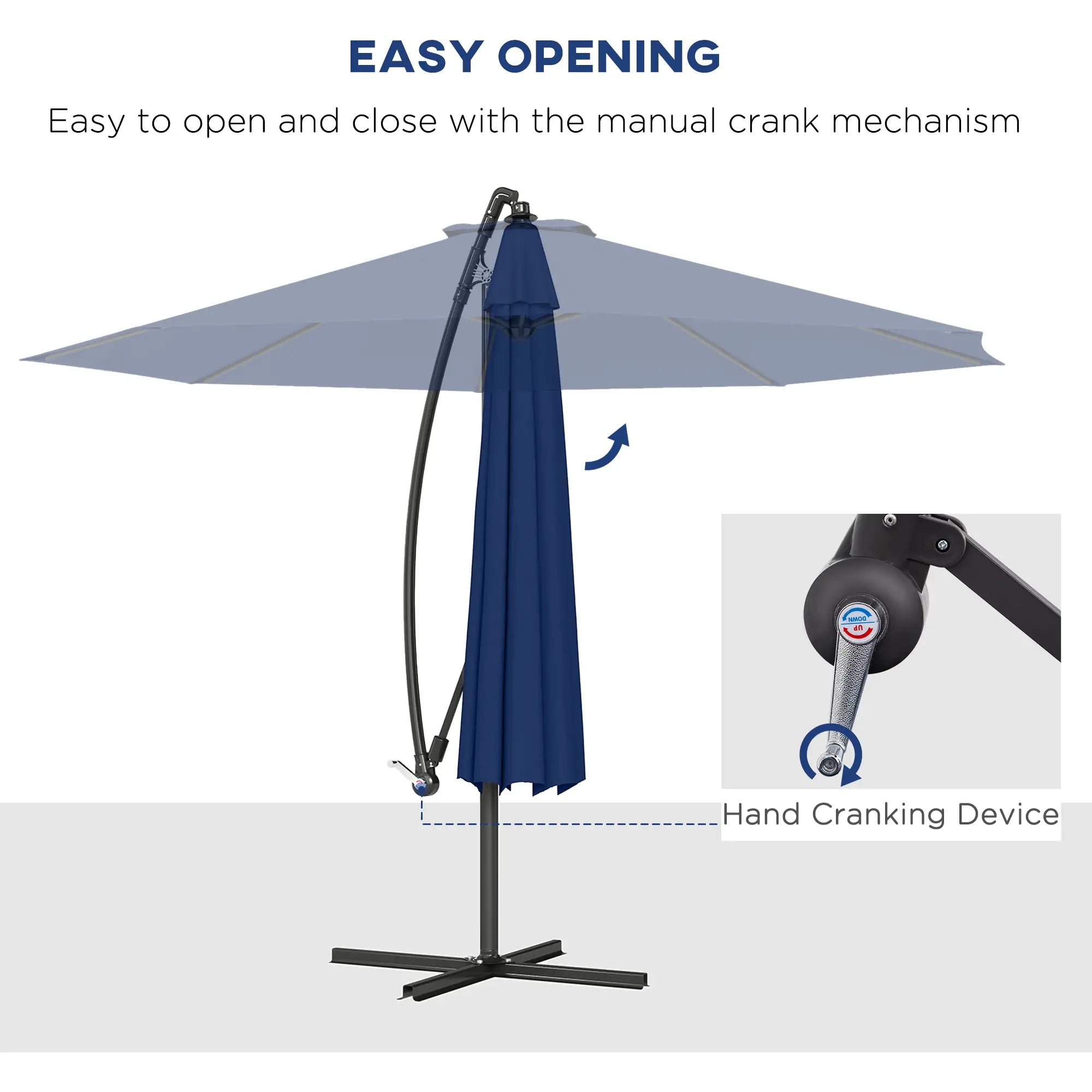 10' Deluxe Patio Umbrella, Banana Hanging Offset Sunshade, Navy Blue Offset Cantilever Umbrellas at Gallery Canada