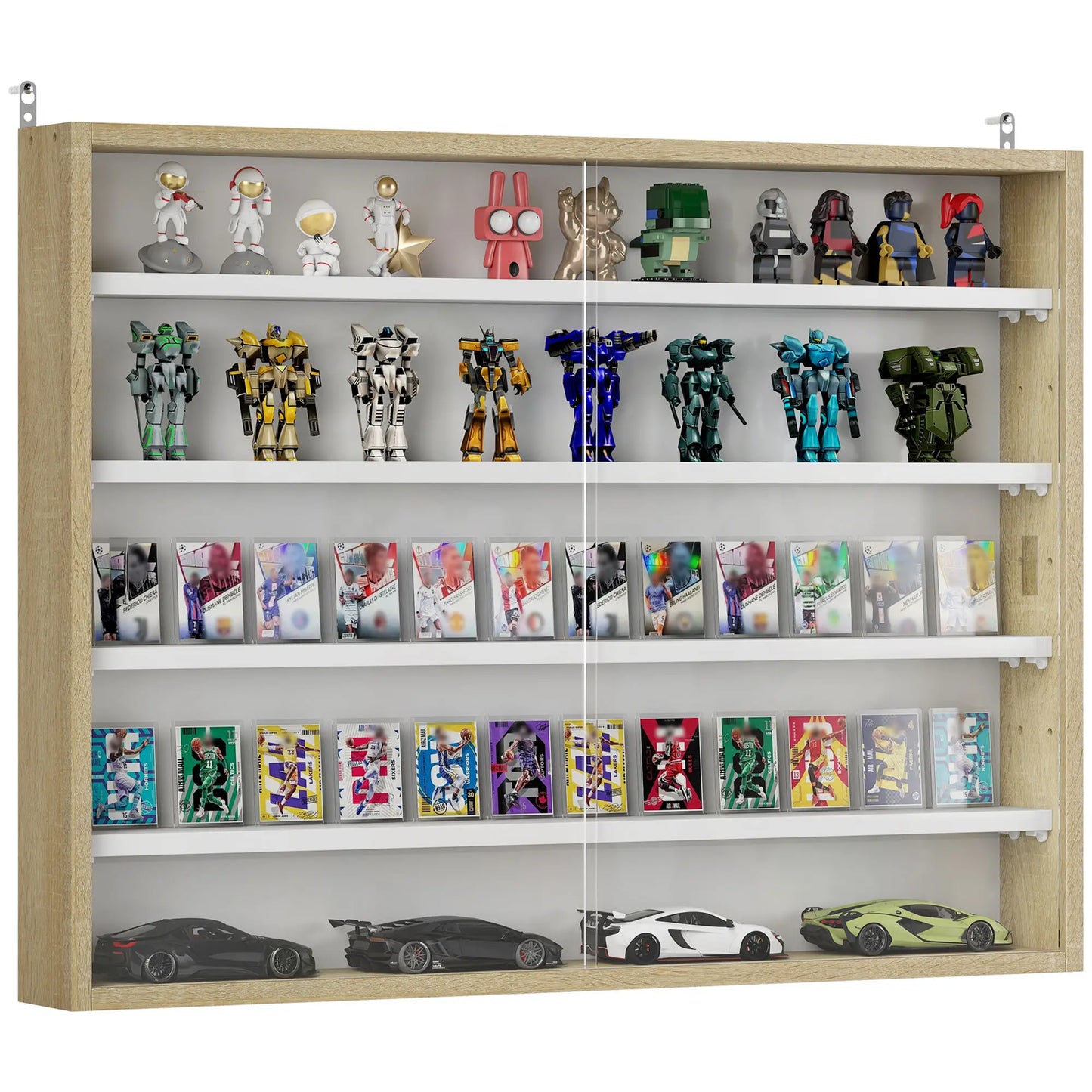 5-Tier Glass Display Cabinet, 2 Doors, 4 Adjustable Shelves, Oak Display Bookshelves at Gallery Canada