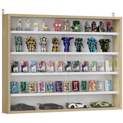 5-Tier Glass Display Cabinet, 2 Doors, 4 Adjustable Shelves, Oak Display Bookshelves at Gallery Canada