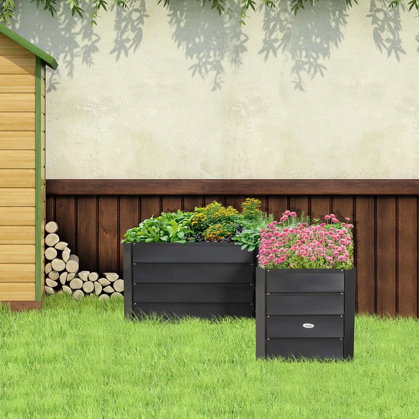 45" x 45" x 17" L-Shaped Galvanized Steel Raised Garden Bed, Dark Grey Raised Garden Beds at Gallery Canada