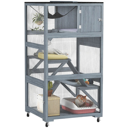 66"H Cat Enclosure On Wheels, With Hammock Platforms Ramps, Grey Outdoor Cat Enclosures at Gallery Canada