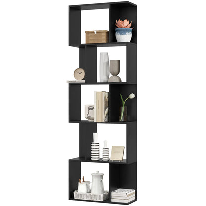 5-Tier Geometric Bookshelf, S Shaped Bookcase, Black Display Bookshelves Black at Gallery Canada