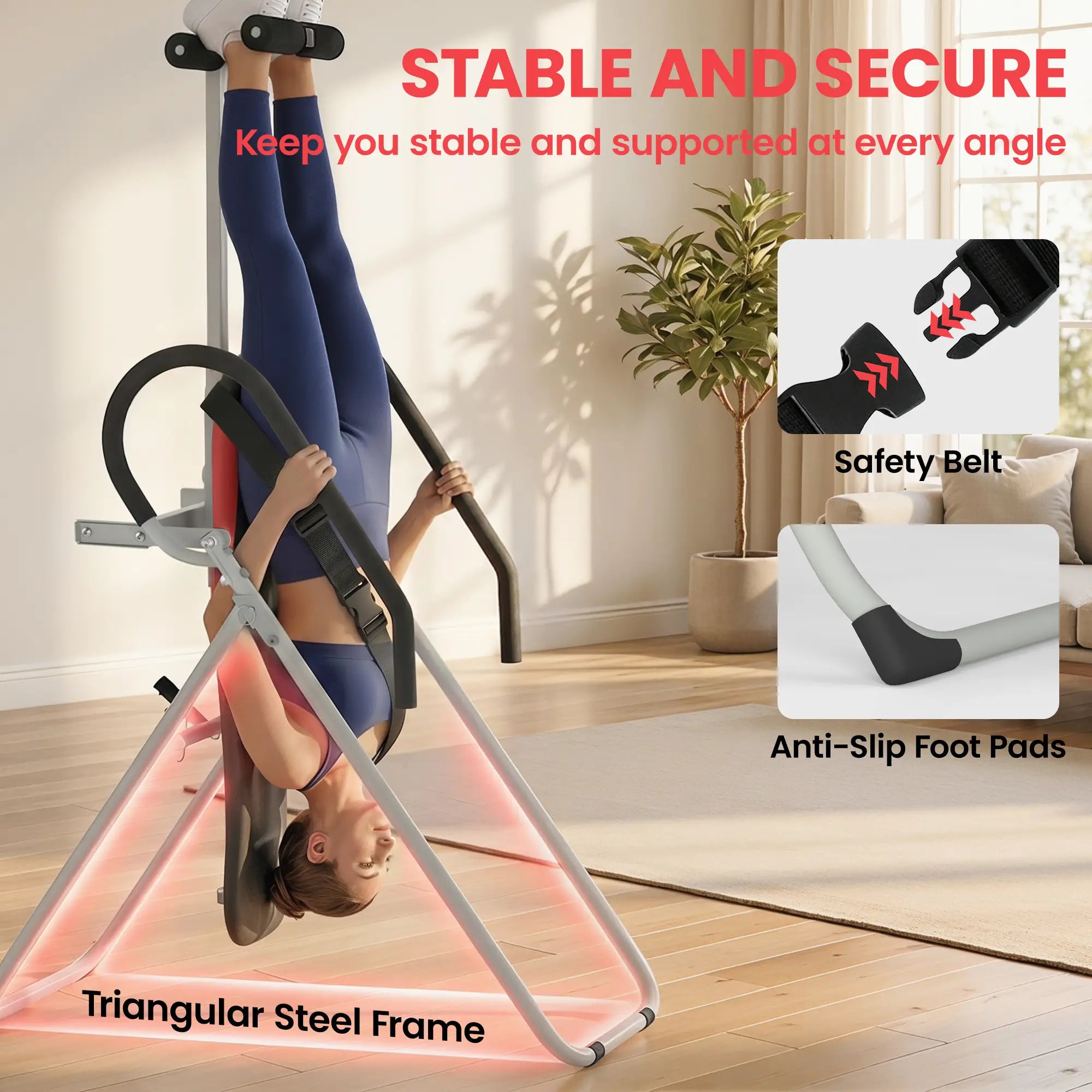Inversion Table, Heavy Duty Folding Inversion Table with Adjustable Ankle Lock and Safety Belt for Pain Relief Therapy Strength Training Equipment at Gallery Canada