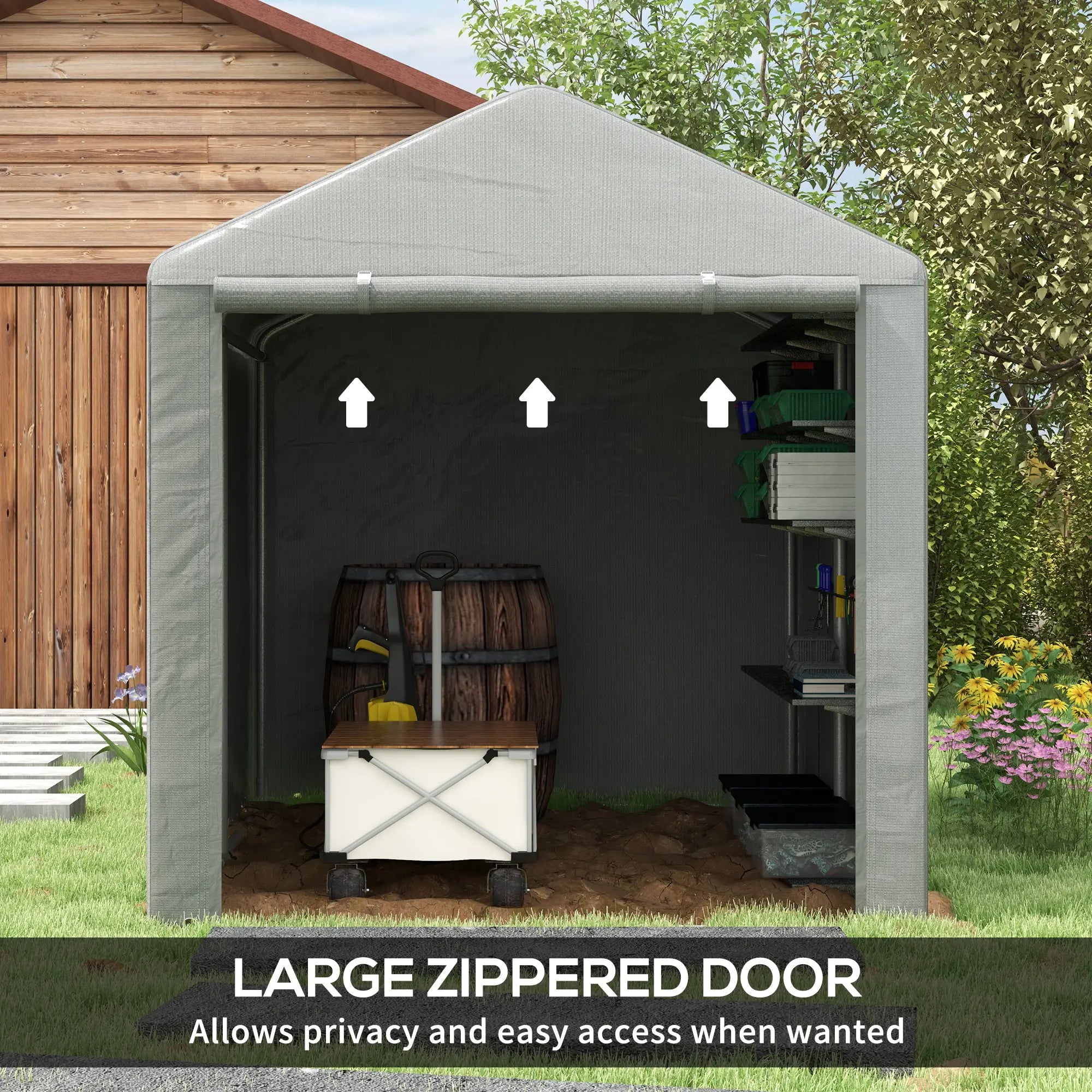 Portable Bicycle Shed, Galvanized Steel Frame, Large Door, Waterproof, Light Grey Sheds at Gallery Canada