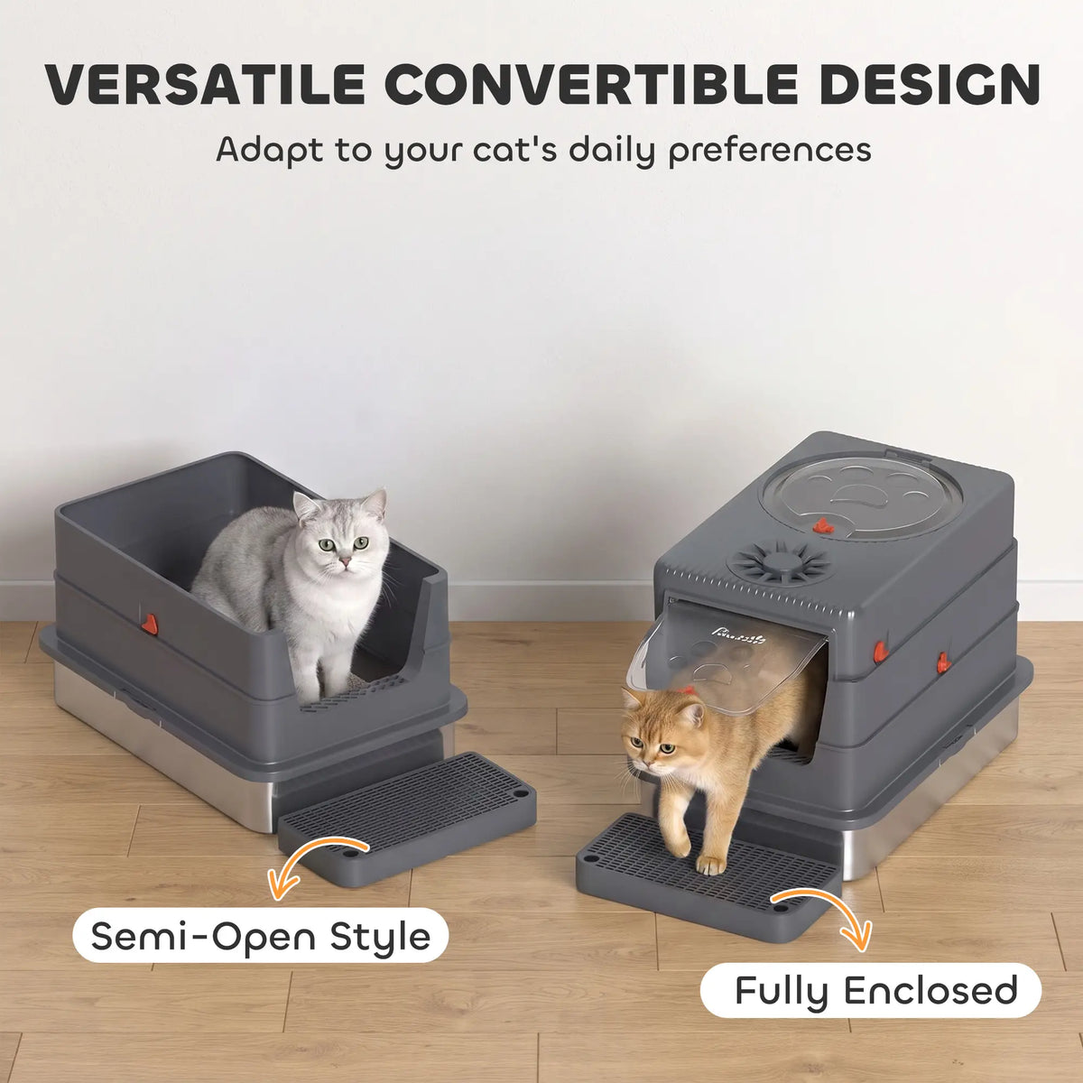 Enclosed Stainless Steel Cat Litter Box with Lid, Grey Cat Litter Box Enclosures at Gallery Canada