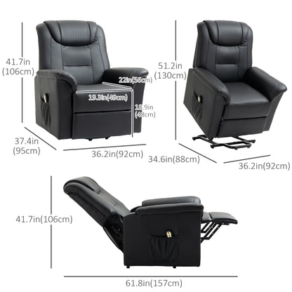 Electric Power Lift Recliner Chair, PU Leather with Footrest, Remote, Side Pockets, Black Electric Power Lift Chairs at Gallery Canada