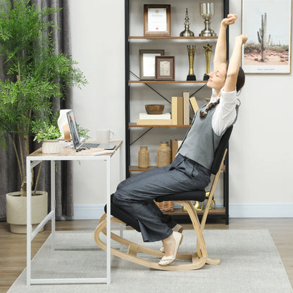 Ergonomic Kneeling Chair, Rocking Wood Stool with Backrest, Black Office Chairs at Gallery Canada
