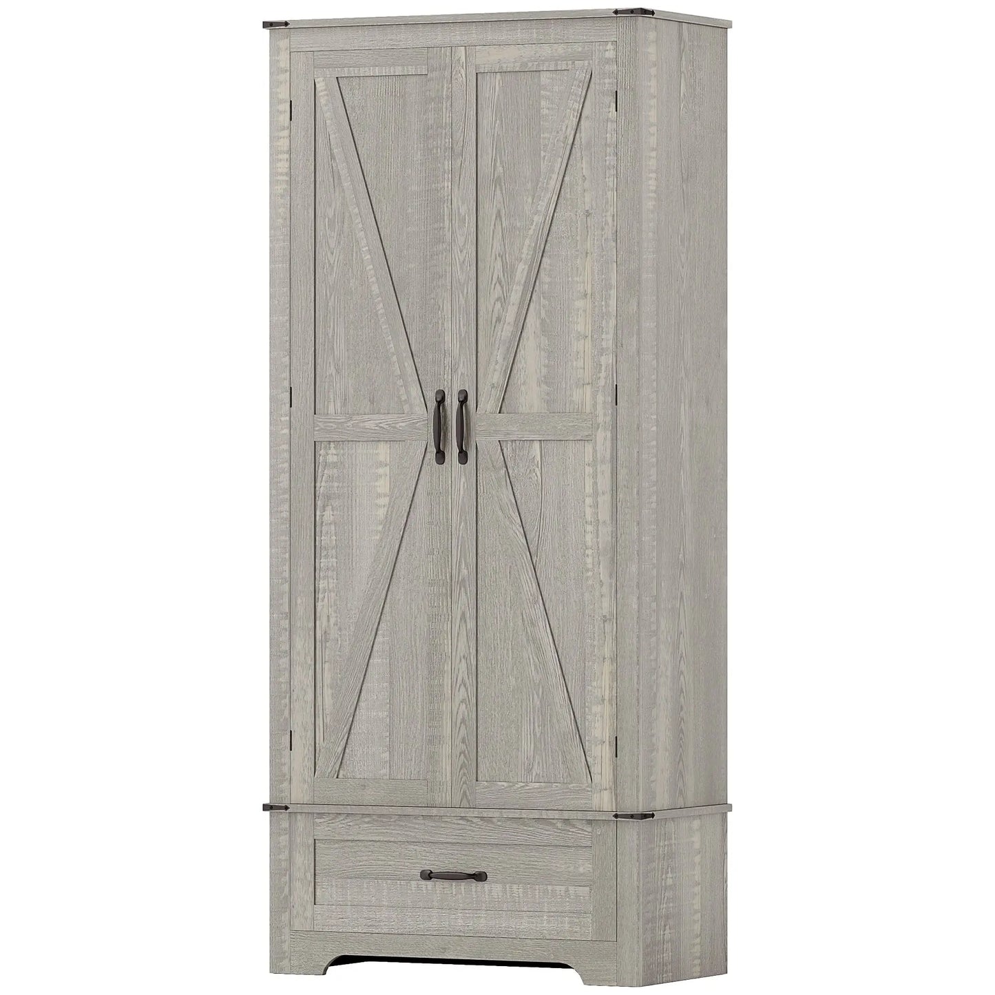 72" Farmhouse Pantry Cabinet, Adjustable Shelves, 2 Doors, Distressed, Light Grey Storage Cabinets Distressed Light Grey at Gallery Canada