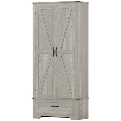 72" Farmhouse Pantry Cabinet, Adjustable Shelves, 2 Doors, Distressed, Light Grey Storage Cabinets Distressed Light Grey at Gallery Canada