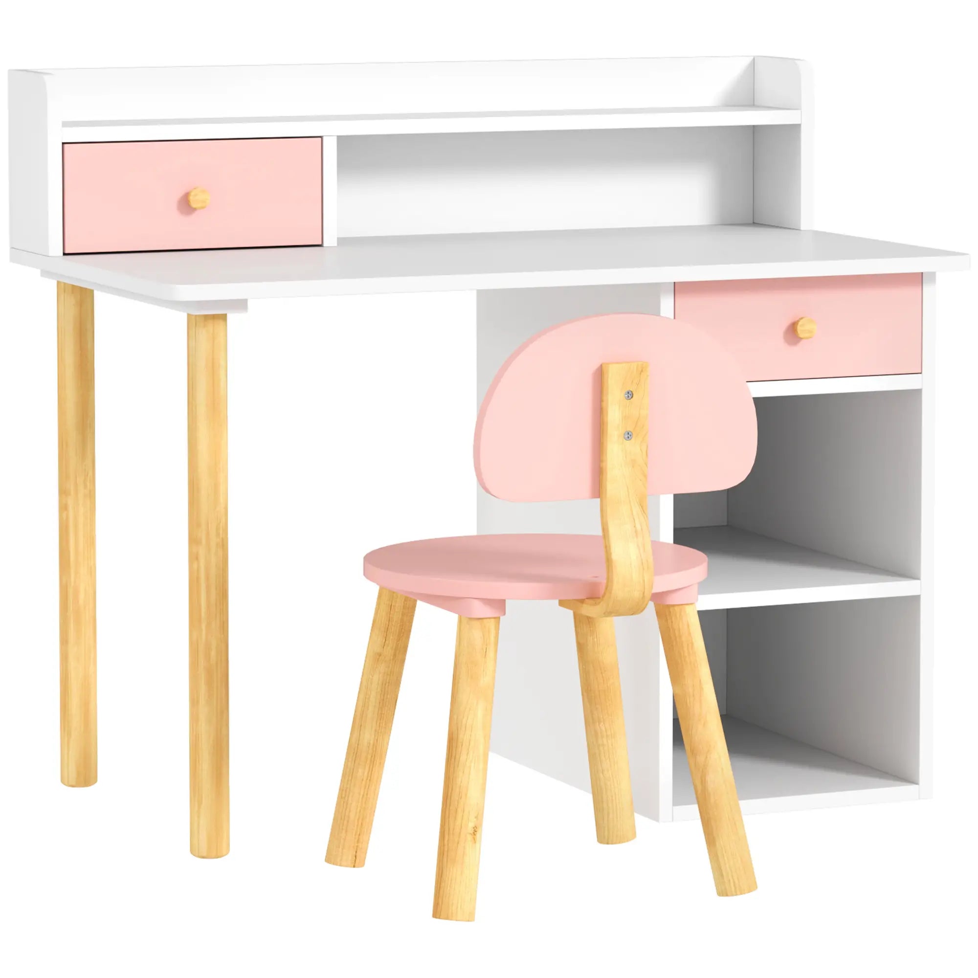 Kids Study Table and Chair Set, Desk with Storage, for 3-8 Year Old, Pink Kids Desk Sets Pink at Gallery Canada