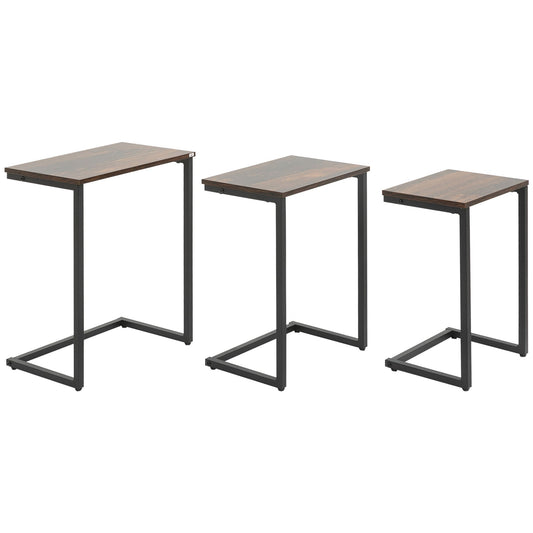 Nesting End Tables Set of 3, C-Shaped Snack Side Table with Steel Frame for Sofa Couch and Bed, Rustic Brown - Gallery Canada