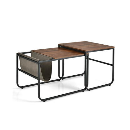 Nesting Coffee Tables, Set of 2, Side Pocket, Brown