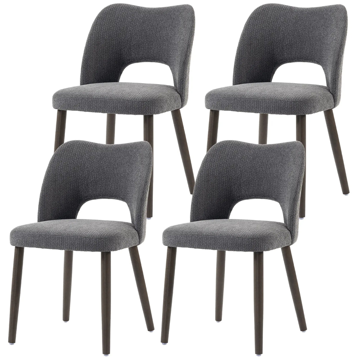 Upholstered Dining Chairs Set, Rubberwood Legs, Dark Grey