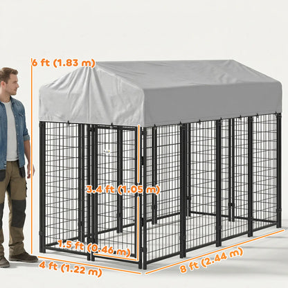 Outdoor Dog Kennel With Roof, 8' x 4' x 6', Heavy Duty Welded Wire Playpen Dog Kennels at Gallery Canada