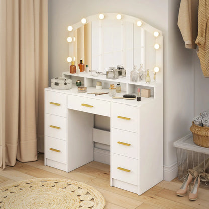 Makeup Vanity with Mirror, 10 LED Lights, 3 Color Adjustable, 7 Drawers, White Dressing & Vanity Tables at Gallery Canada