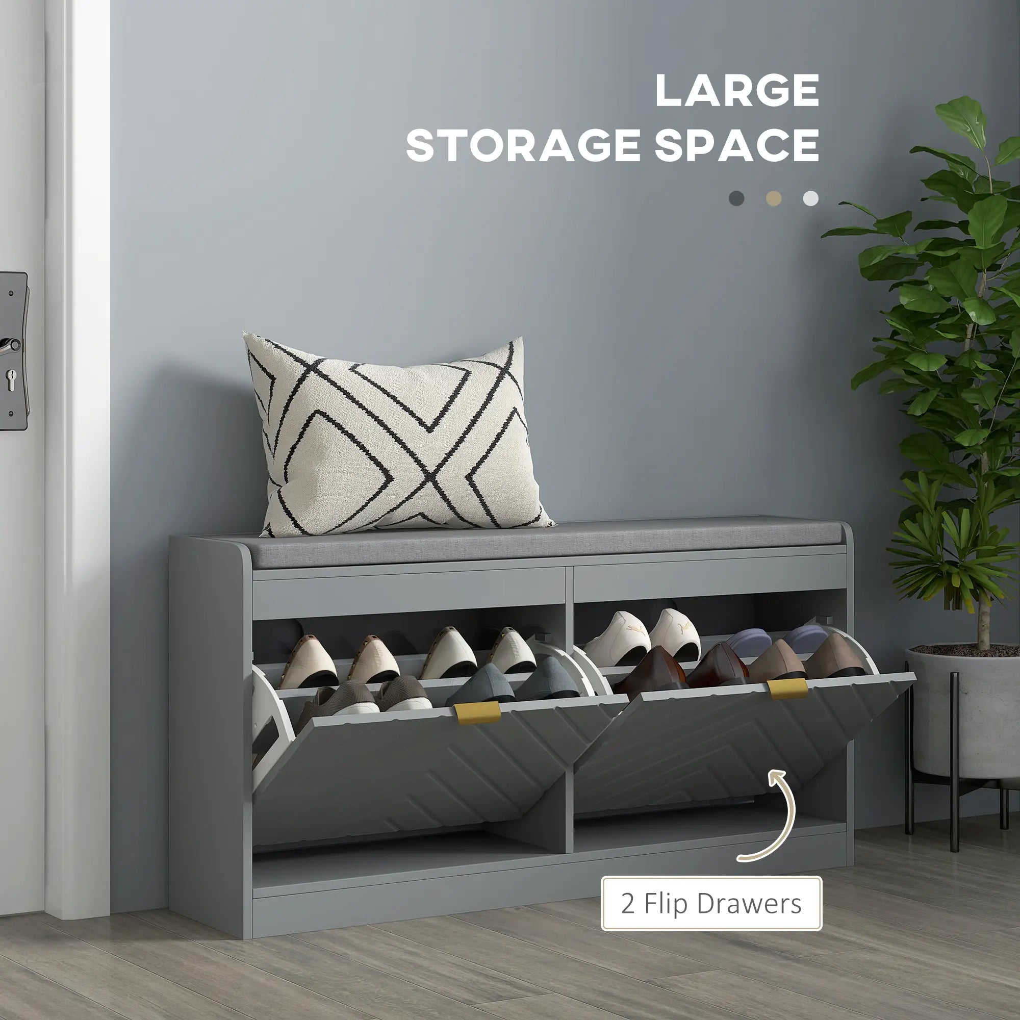 Shoe Storage with Seat, Upholstered Hallway Bench, Shoe Bench with 2 Flip Drawers and 4 Vents for 8 Pairs of Shoes Shoe Storage Cabinets & Racks at Gallery Canada