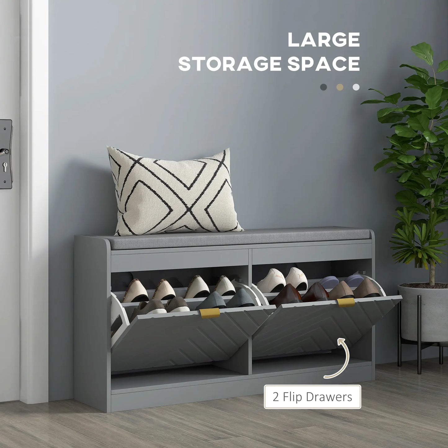 Shoe Storage with Seat, Upholstered Hallway Bench, Shoe Bench with 2 Flip Drawers and 4 Vents for 8 Pairs of Shoes Shoe Storage Cabinets & Racks at Gallery Canada