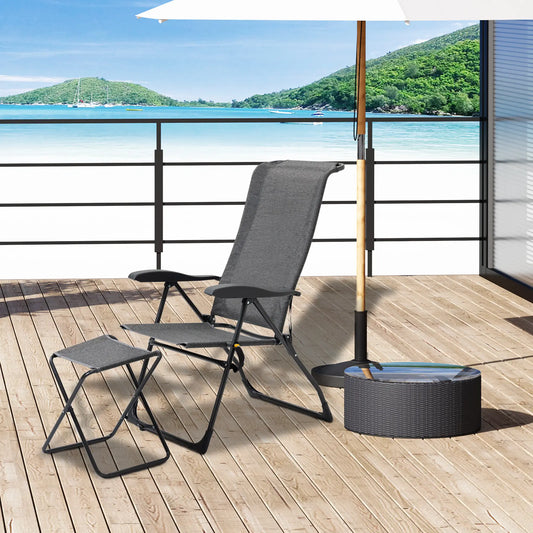 Outdoor Lounge Chair, Recliner with Footrest, Storage Pocket, Black Grey Lounger Chairs Black and Grey Mix at Gallery Canada