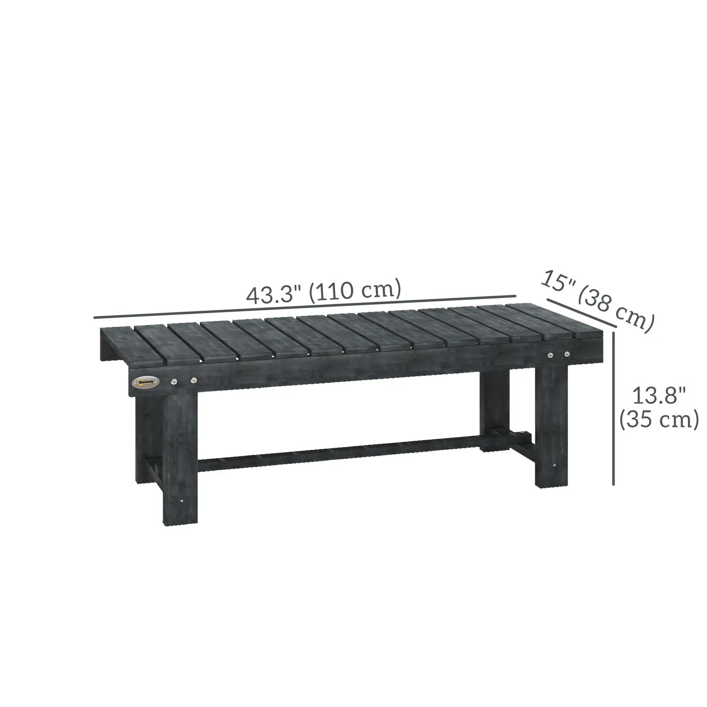 Outdoor Garden Bench, Fir Wood Stool, 43.25" x 15" x 13.75", Grey Outdoor Benches at Gallery Canada